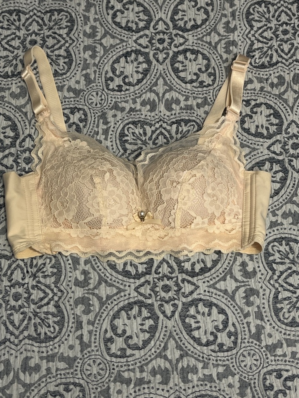 Vintage Crean Lace Wireless Bra in Light Beige Victorian CottageCore Small
